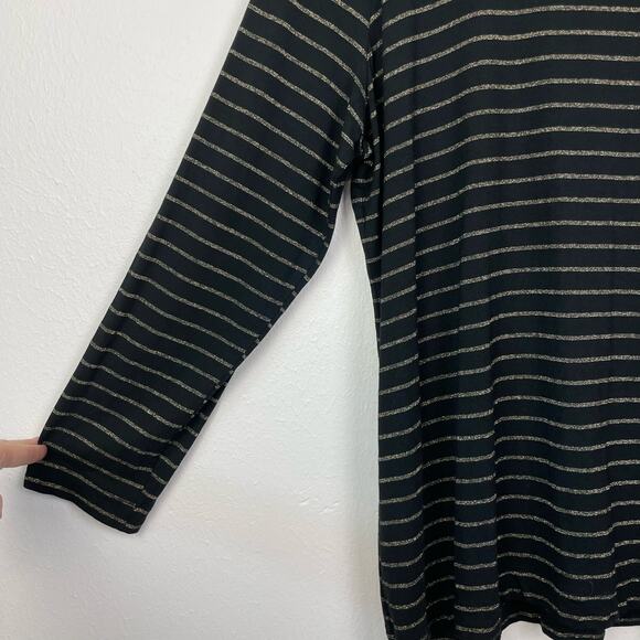 Chico’s | Striped Essential Layer Lurex Top Black & Gold Long Sleeve Stretch Tee - Picture 6 of 10